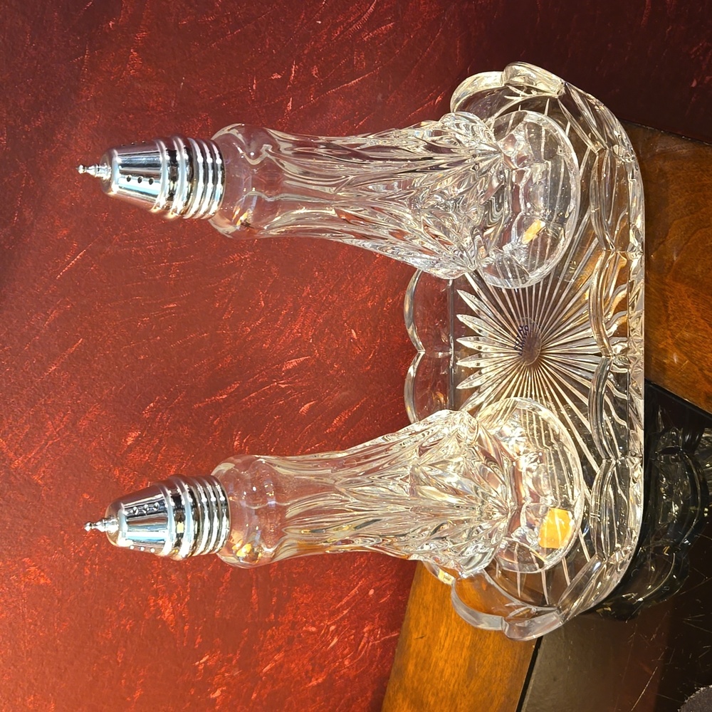 Royal Limited 24% Lead Crystal Salt & Pepper Set w/Tray